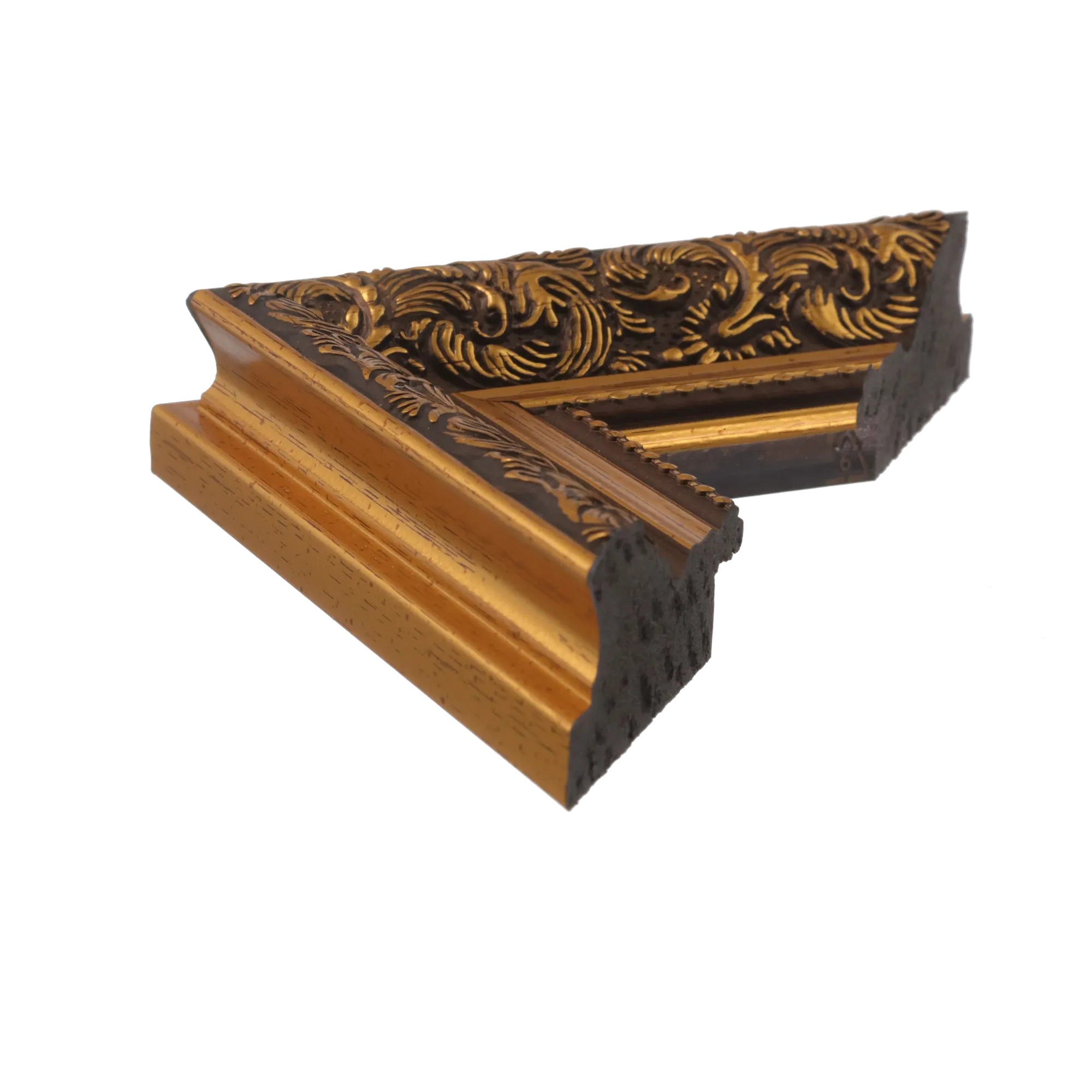 Side view of Baroque I picture frame in gold