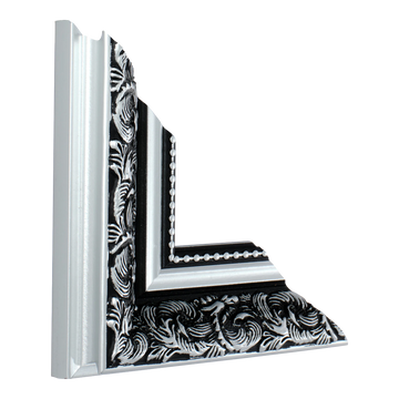 Vertical view of baroque i silver picture frame