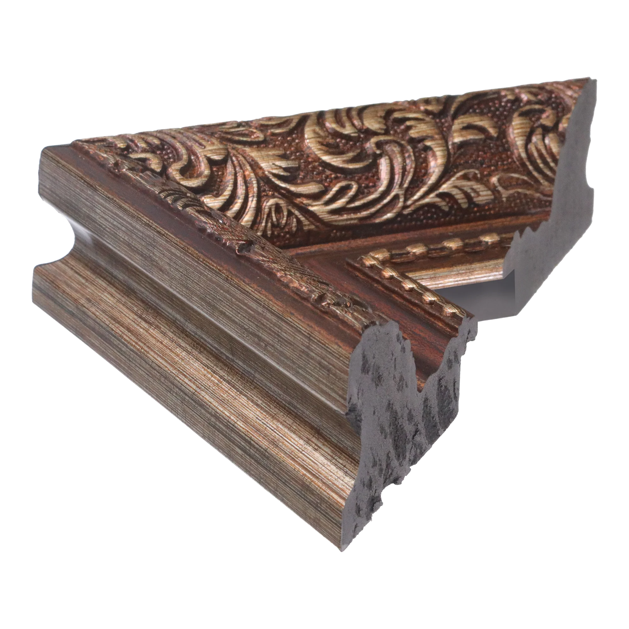 Side view of Baroque II picture frame in bronze
