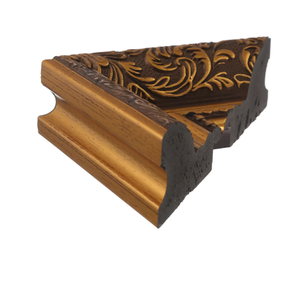 Side view of Baroque II picture frame in gold