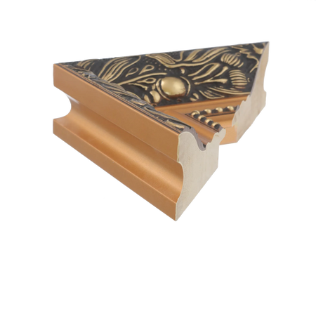 Side view of Baroque III picture frame in gold