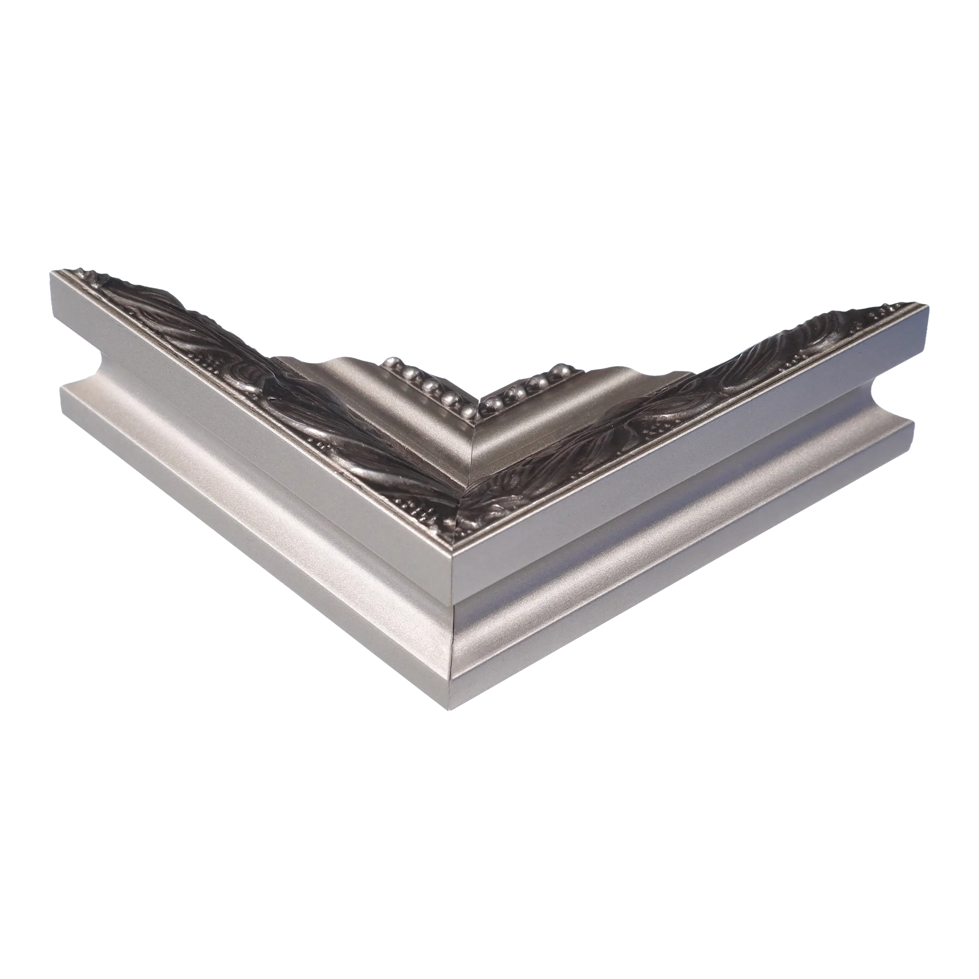 Corner view of Baroque III in silver picture frame