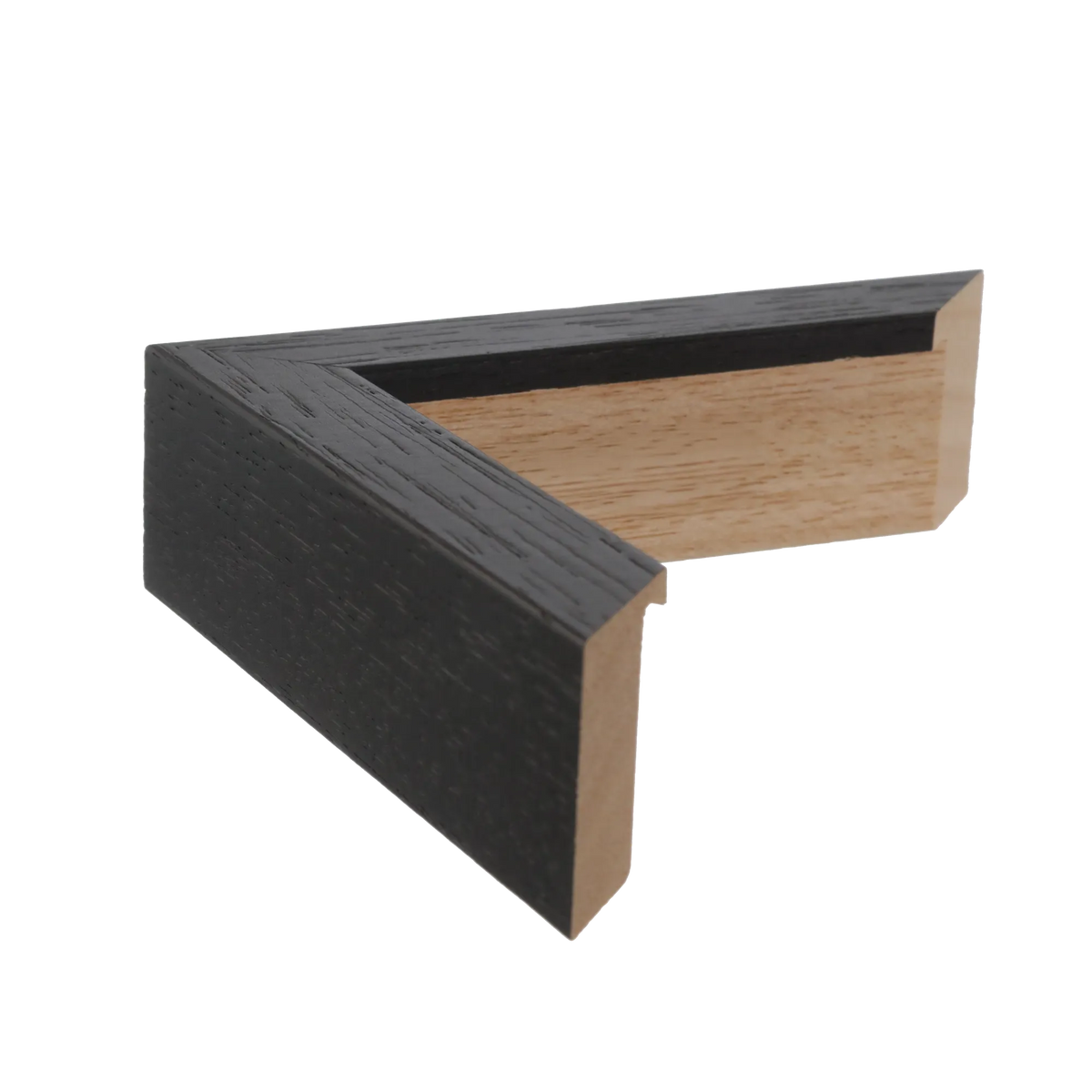 Side view of Box picture frame in black grain