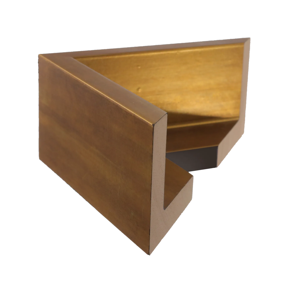 Side view of Canvas Float II frame in antique gold