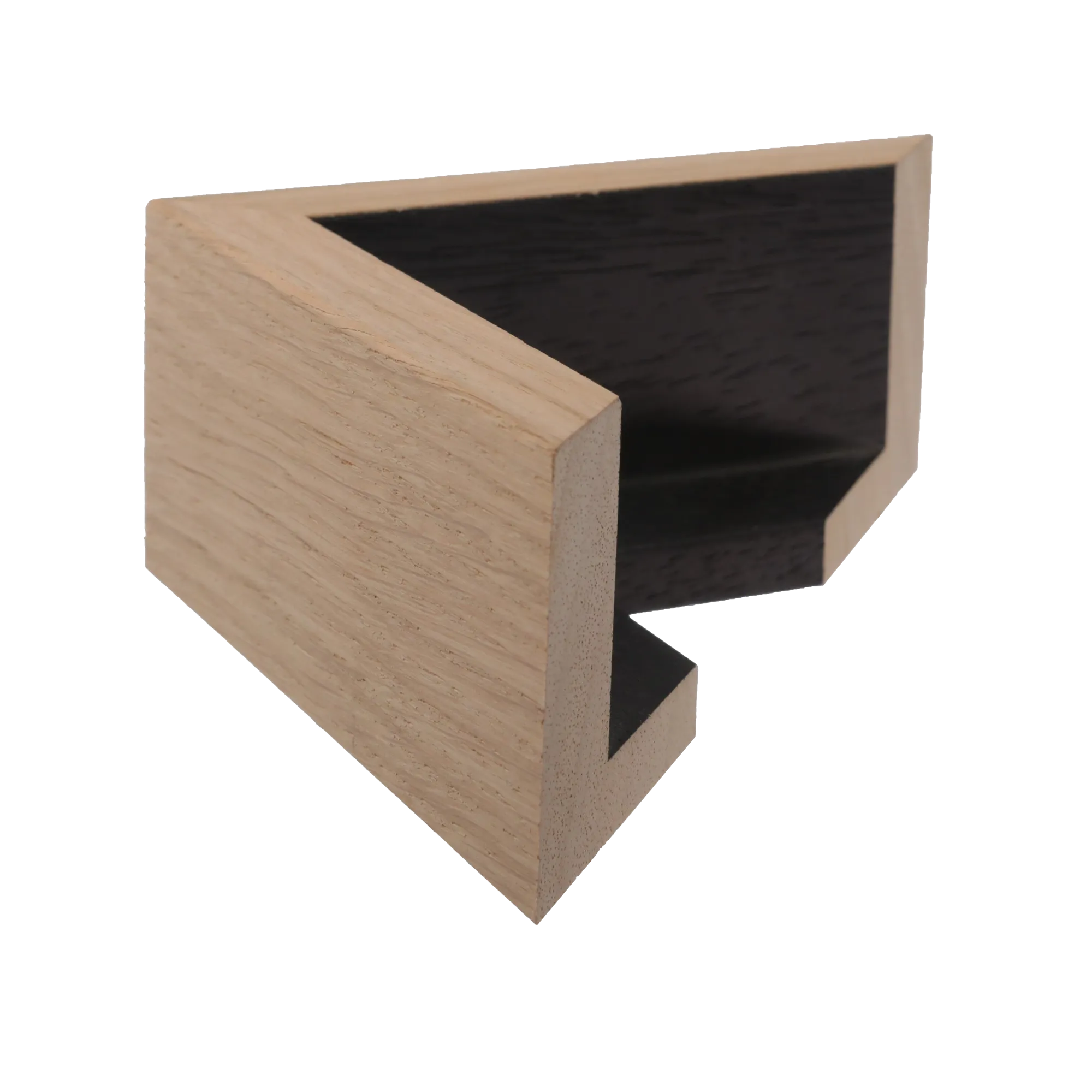 Side view of Canvas Float II frame in oak
