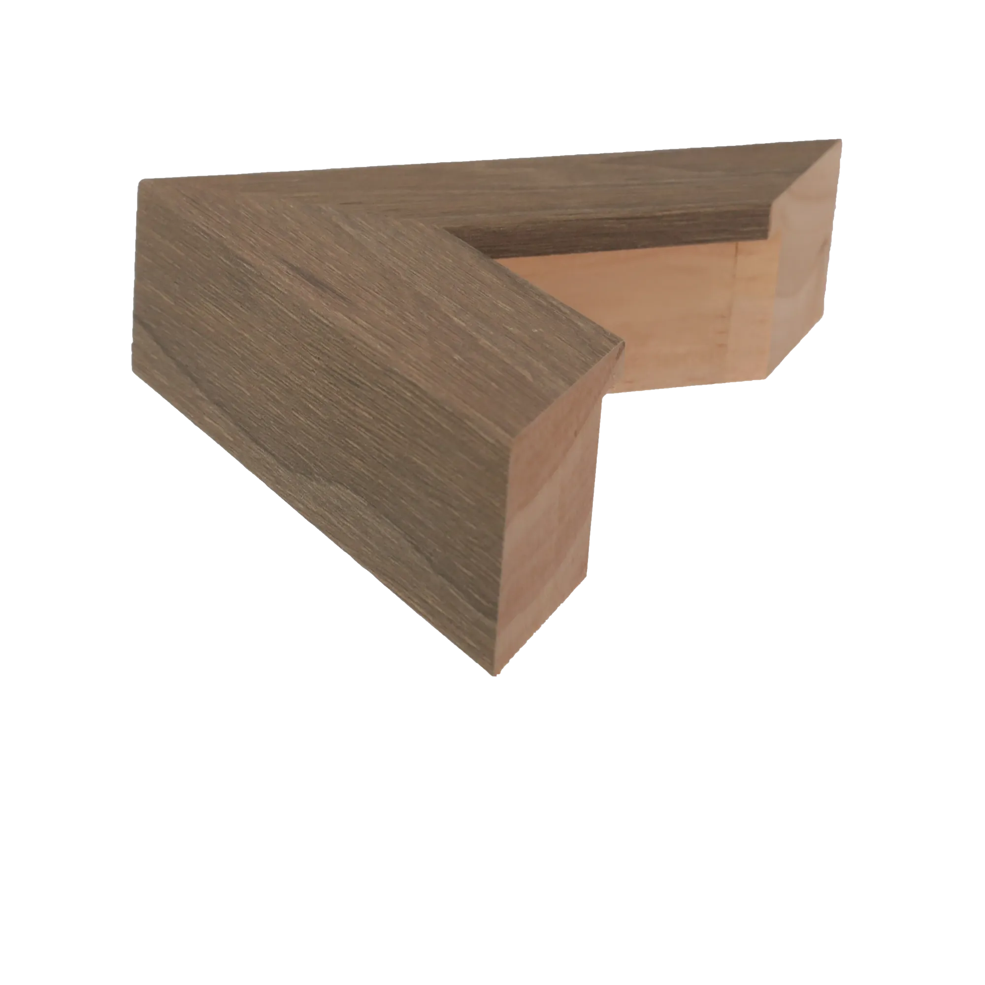 Side view of Classic II picture frame in walnut grain