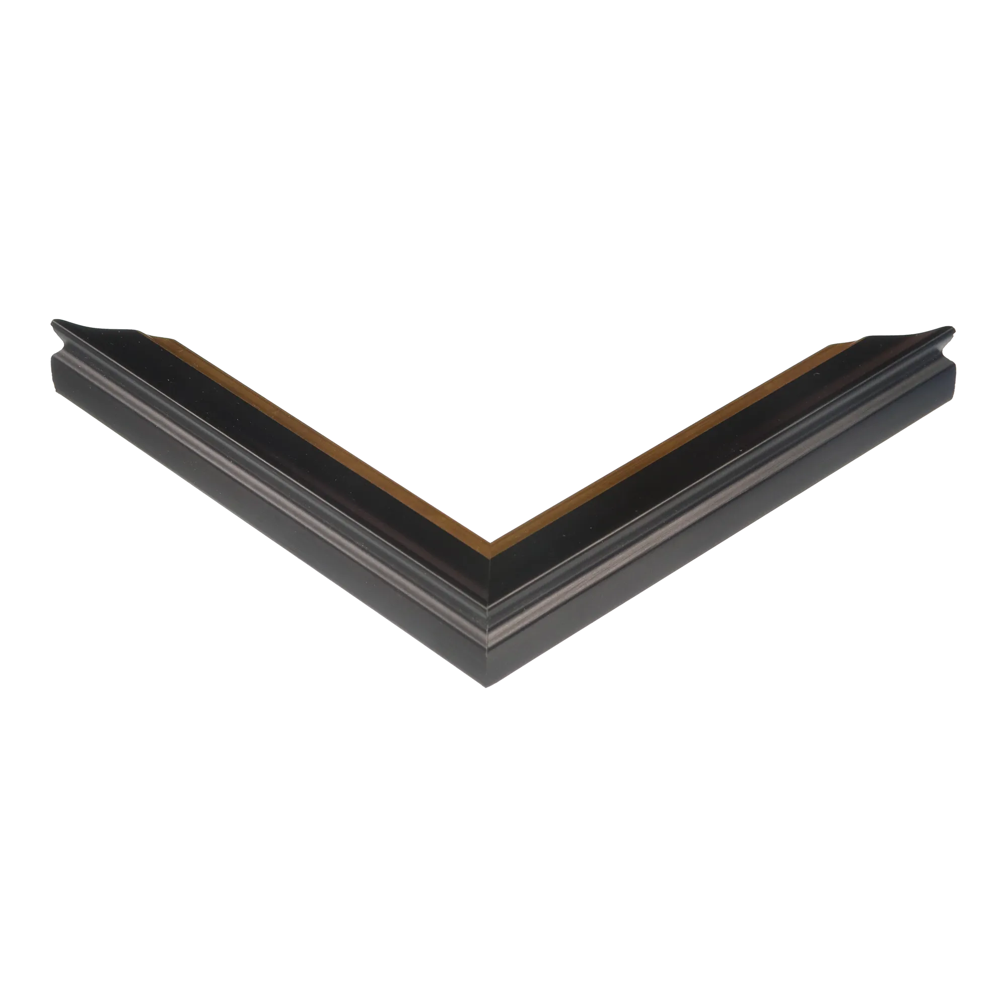 Corner view of Diploma in black & gold picture frame
