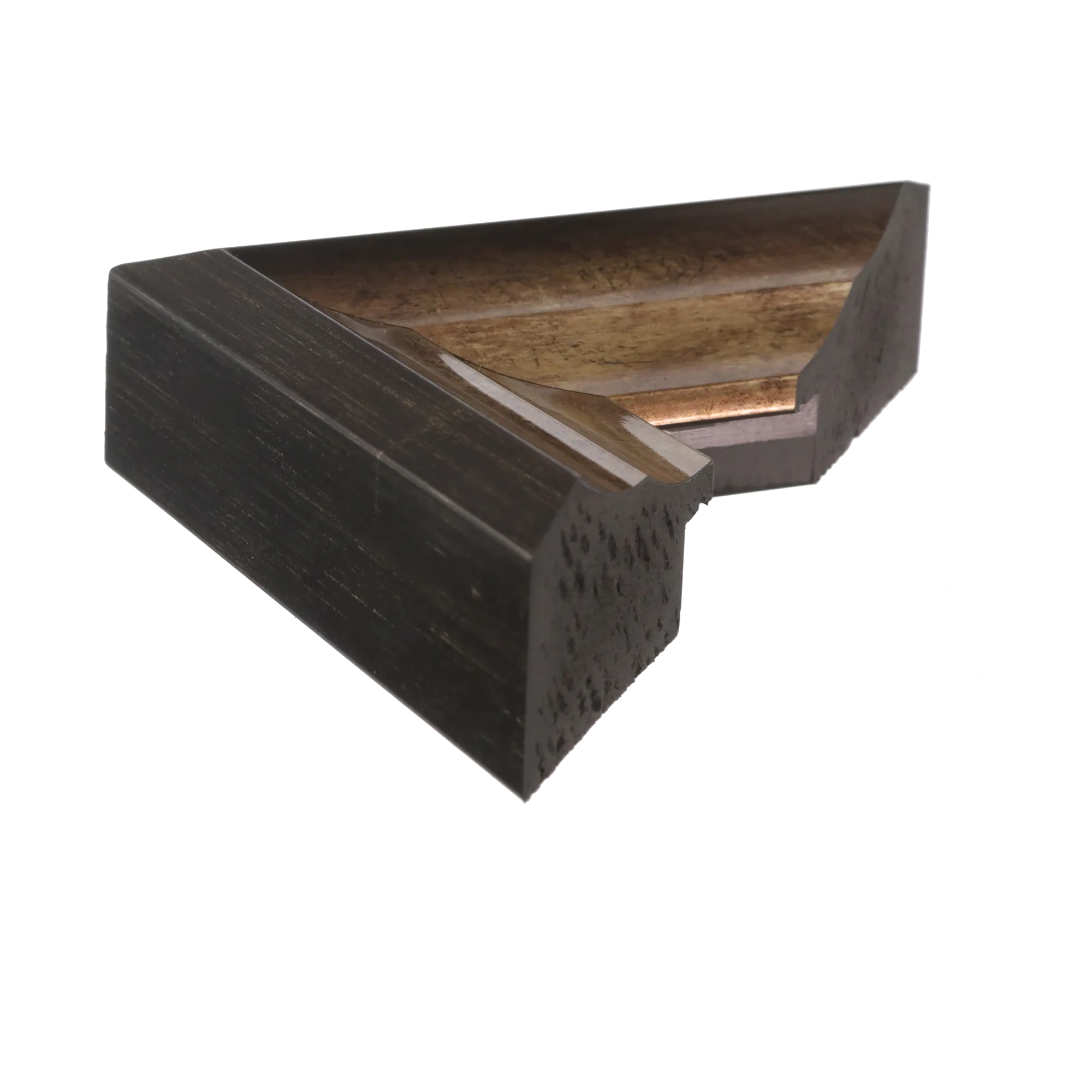 Side view of Flow I picture frame in champagne
