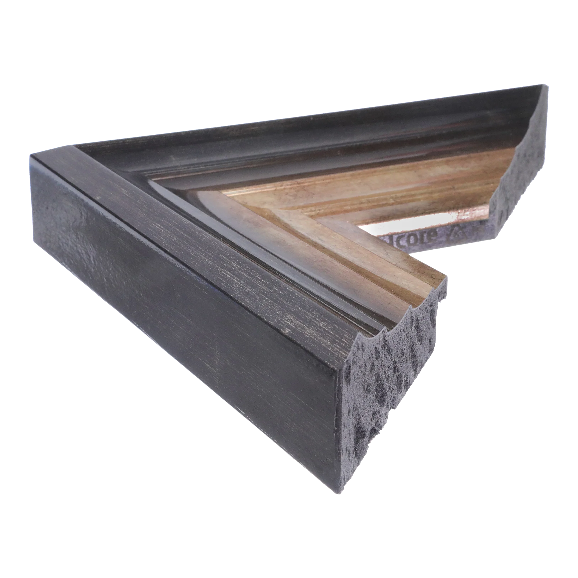 Side view of Flow II picture frame in champagne