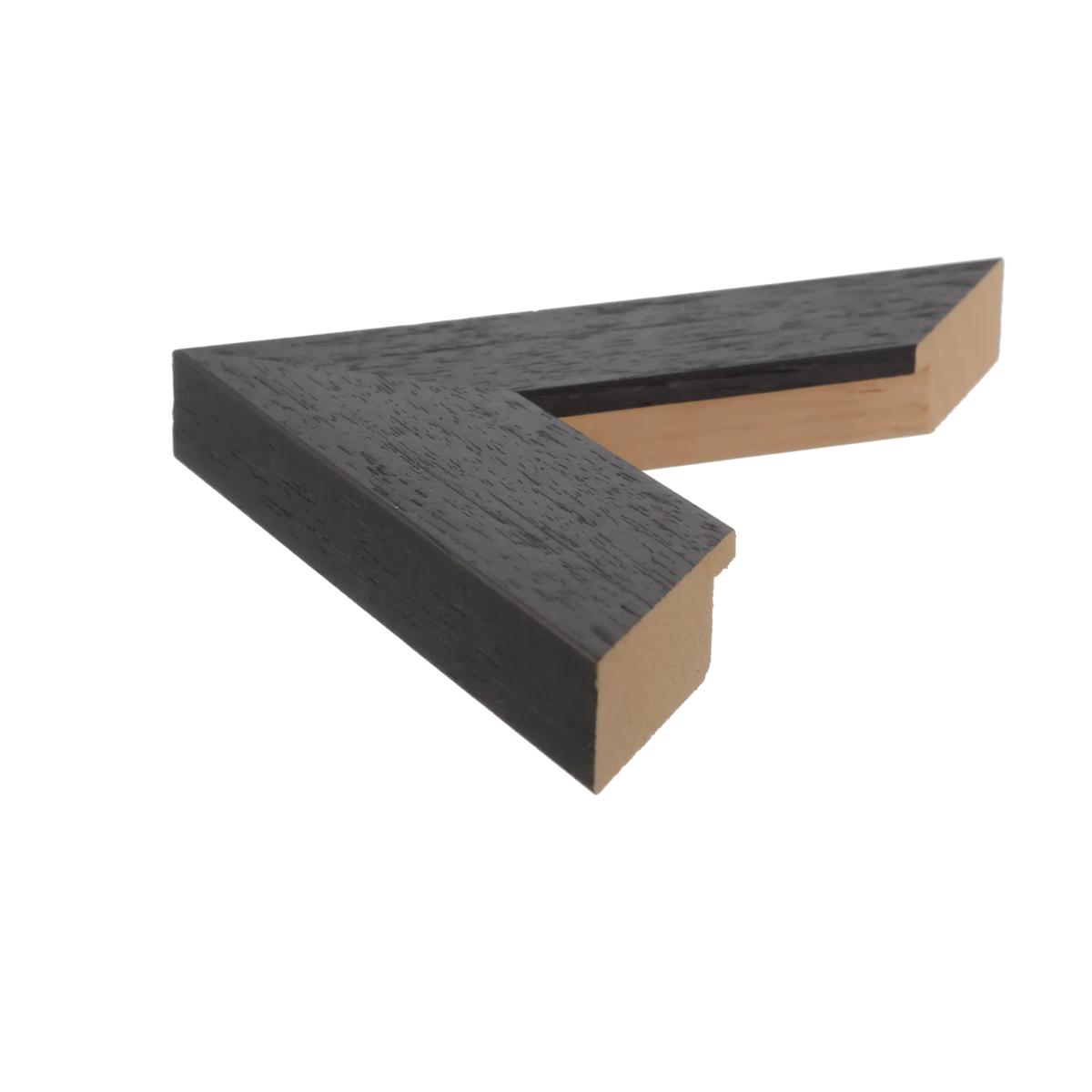 Side view of Groove II picture frame in black grain