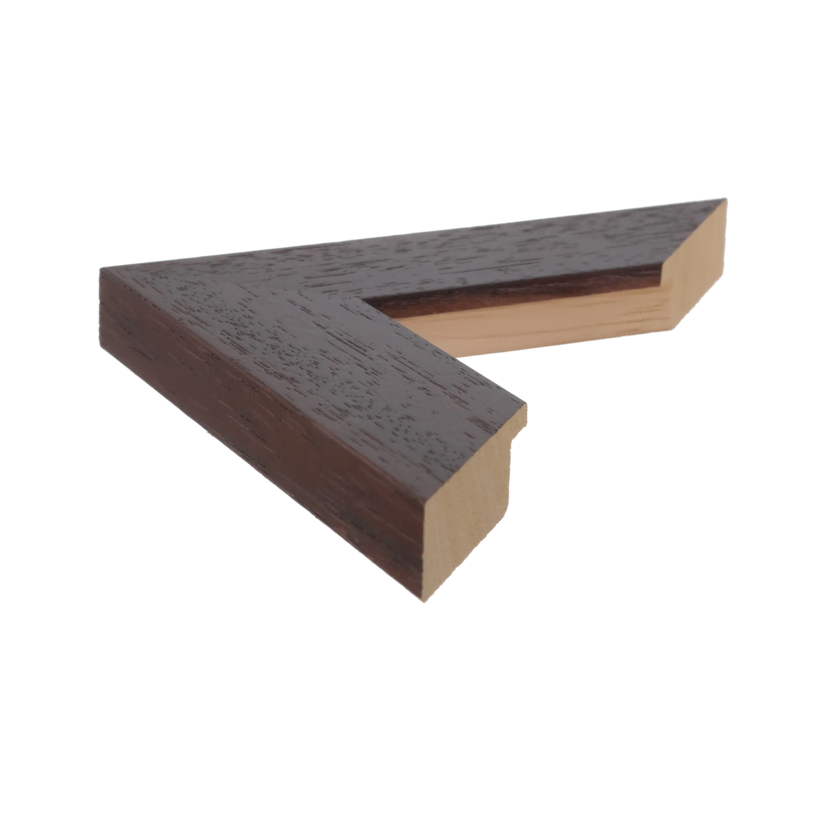 Side view of Groove II picture frame in brown grain