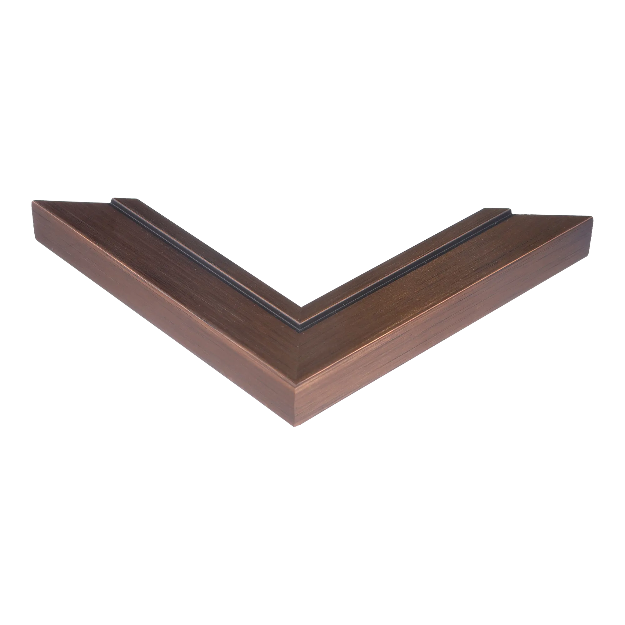 Corner view of Lined in bronze picture frame