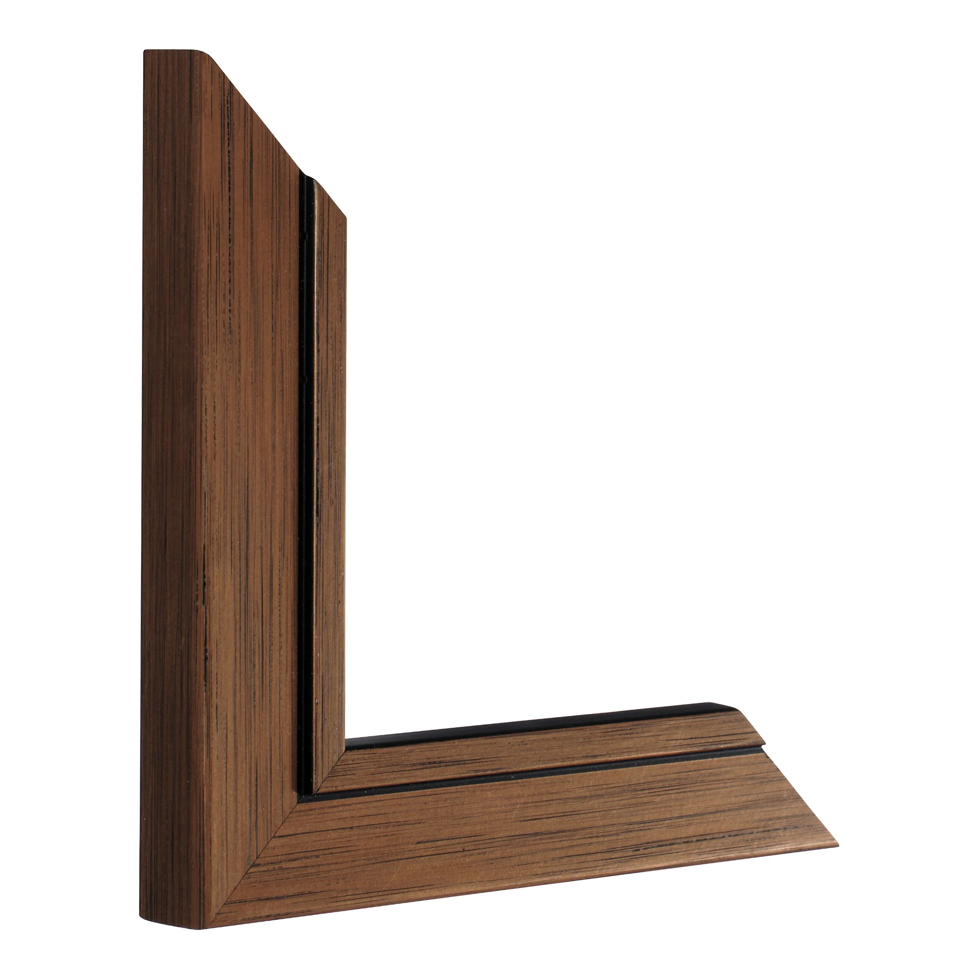Vertical view of lined bronze picture frame