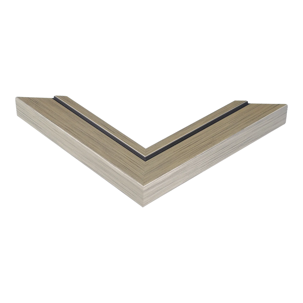 Corner view of Lined in champagne picture frame