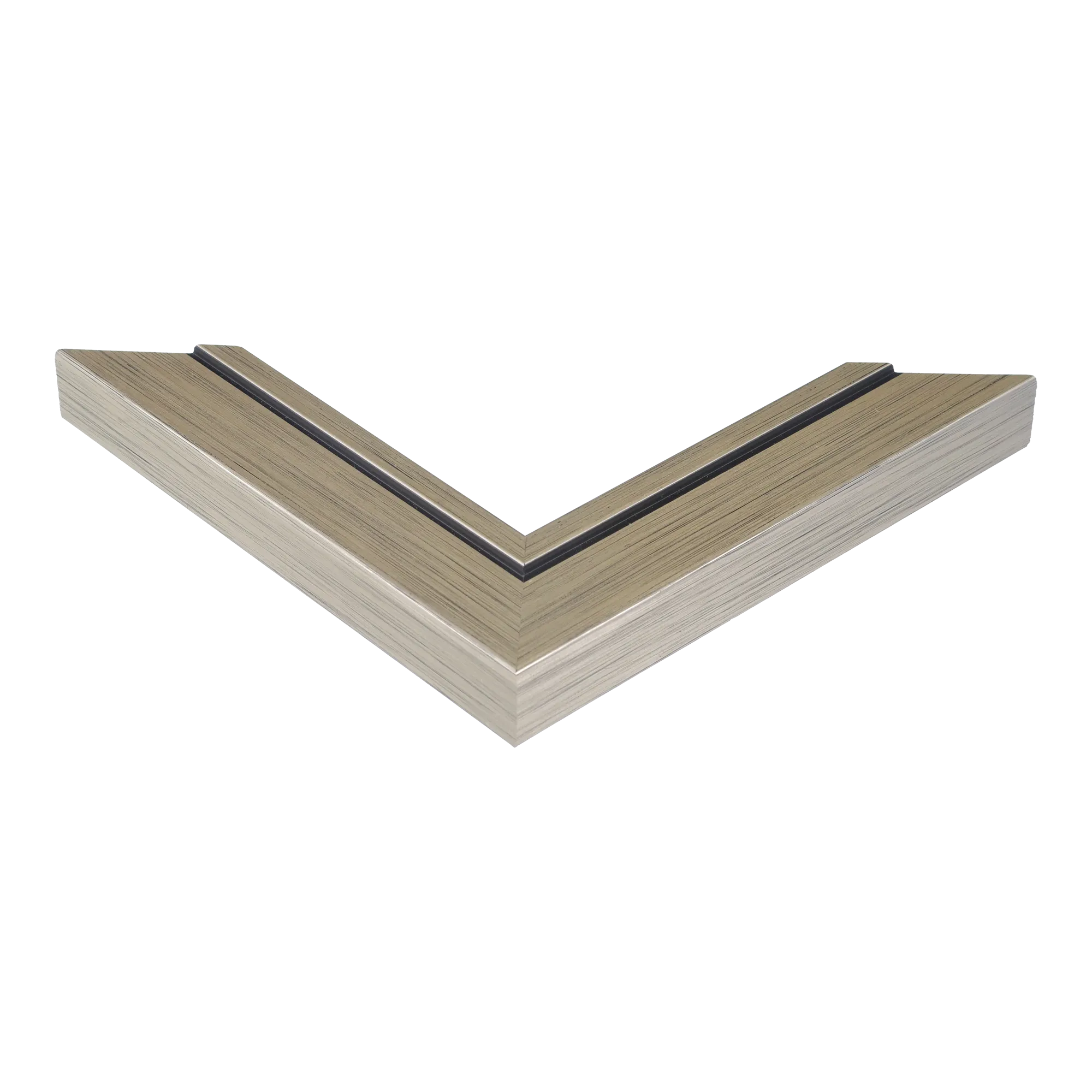 Corner view of Lined in champagne picture frame