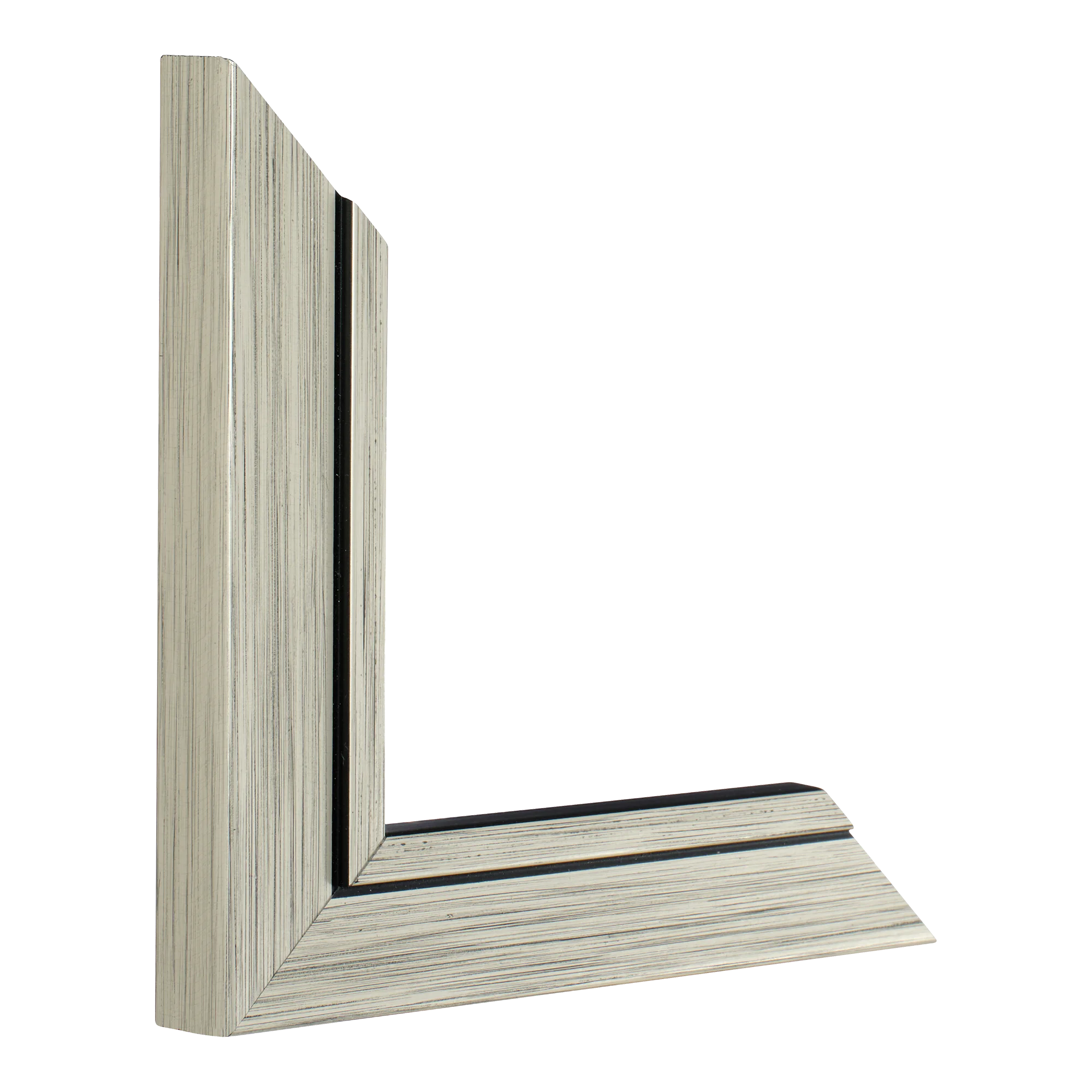 Vertical view of lined champagne picture frame sample