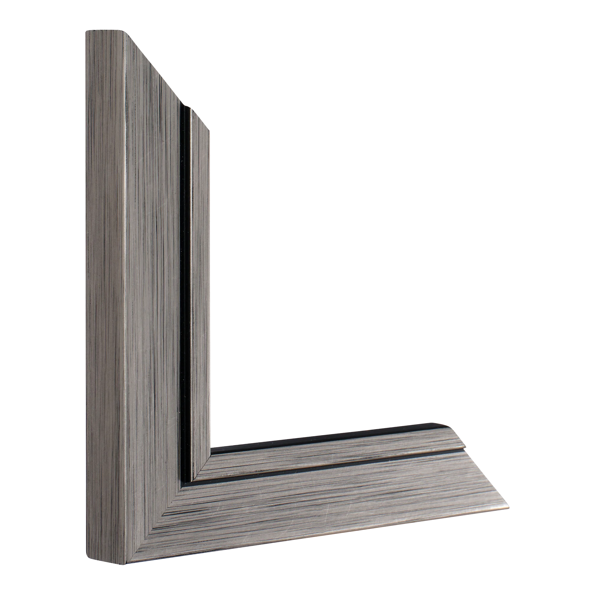 Vertical view of lined pewter picture frame