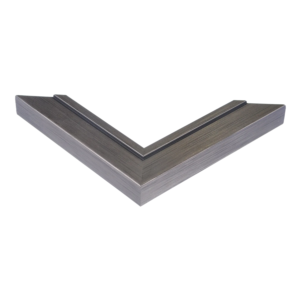 Corner view of Lined in pewter picture frame