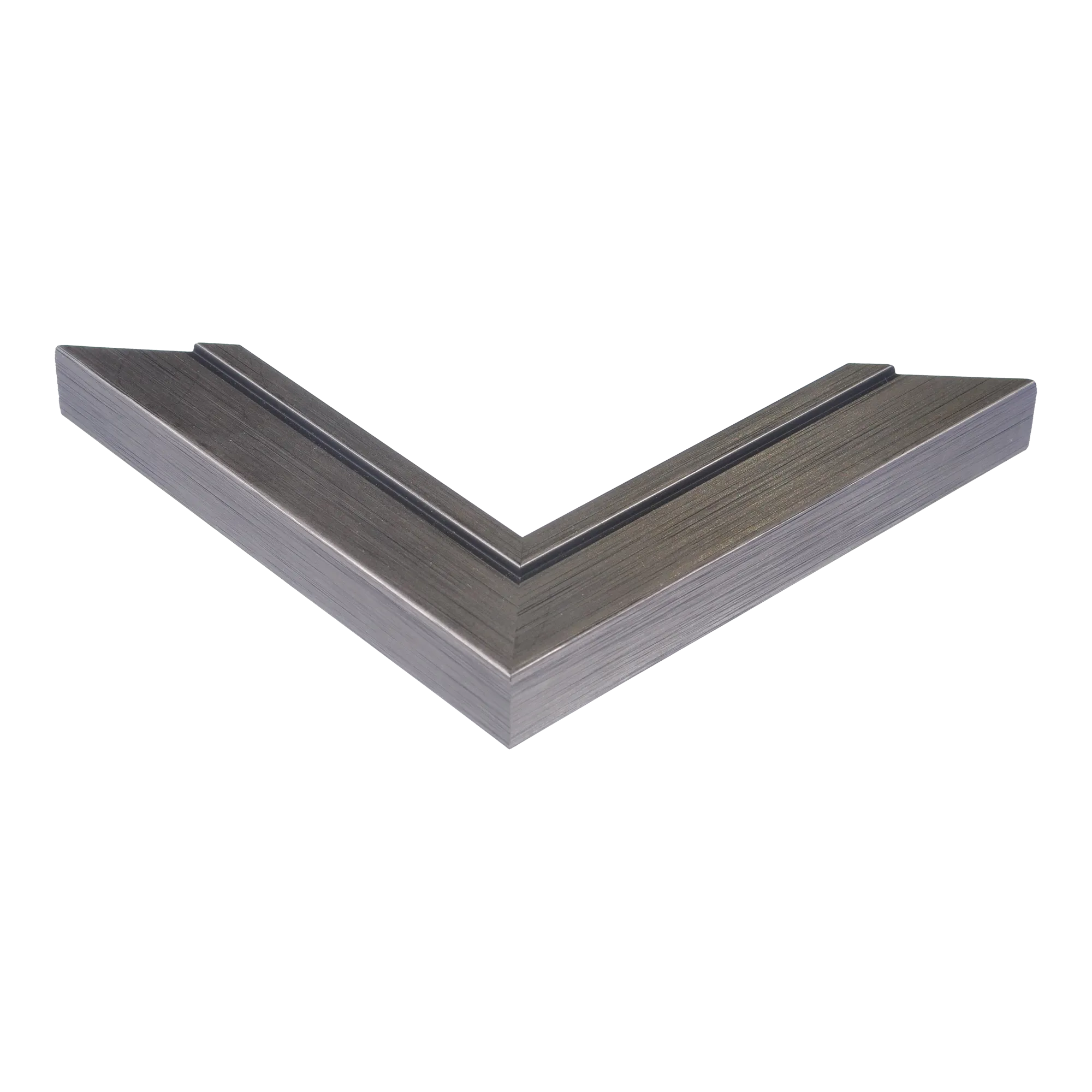 Corner view of Lined in pewter picture frame