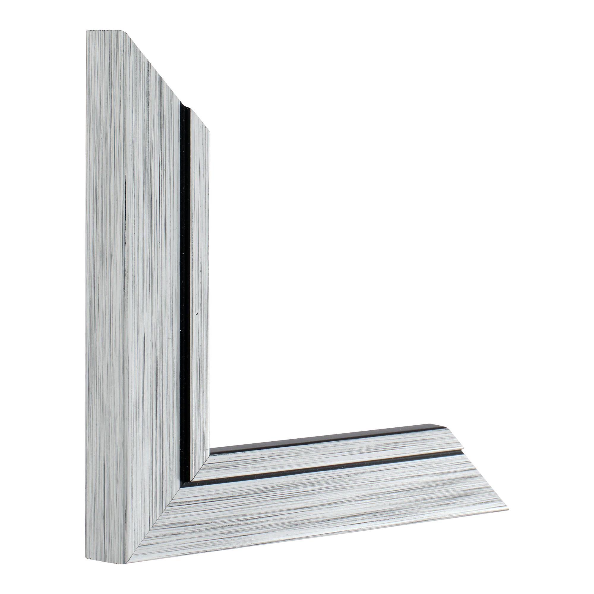 Vertical view of lined silver picture frame
