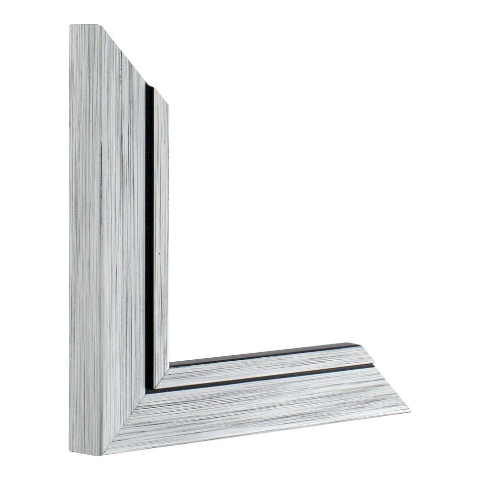 Vertical view of lined silver picture frame