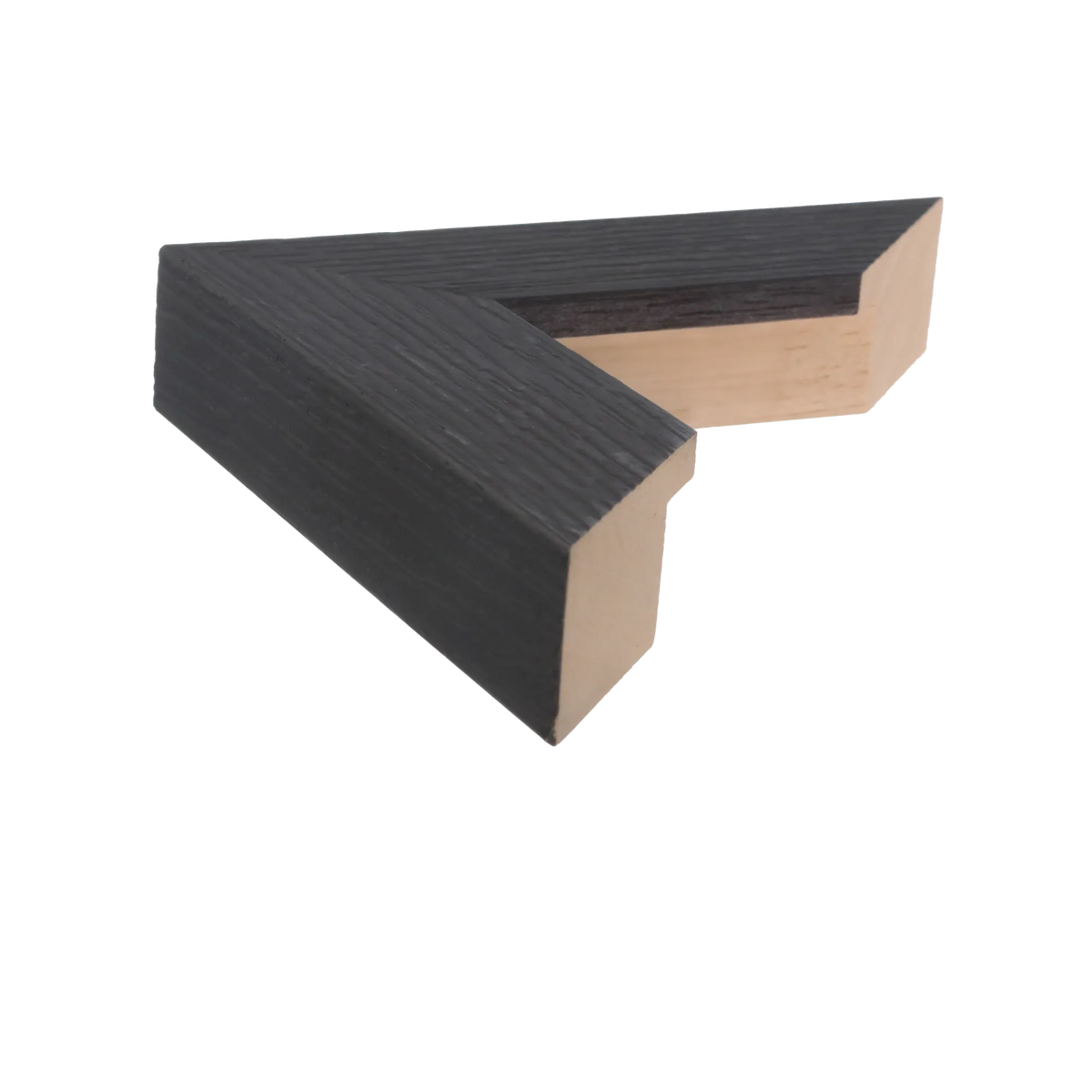 Side view of Linear II picture frame in black grain