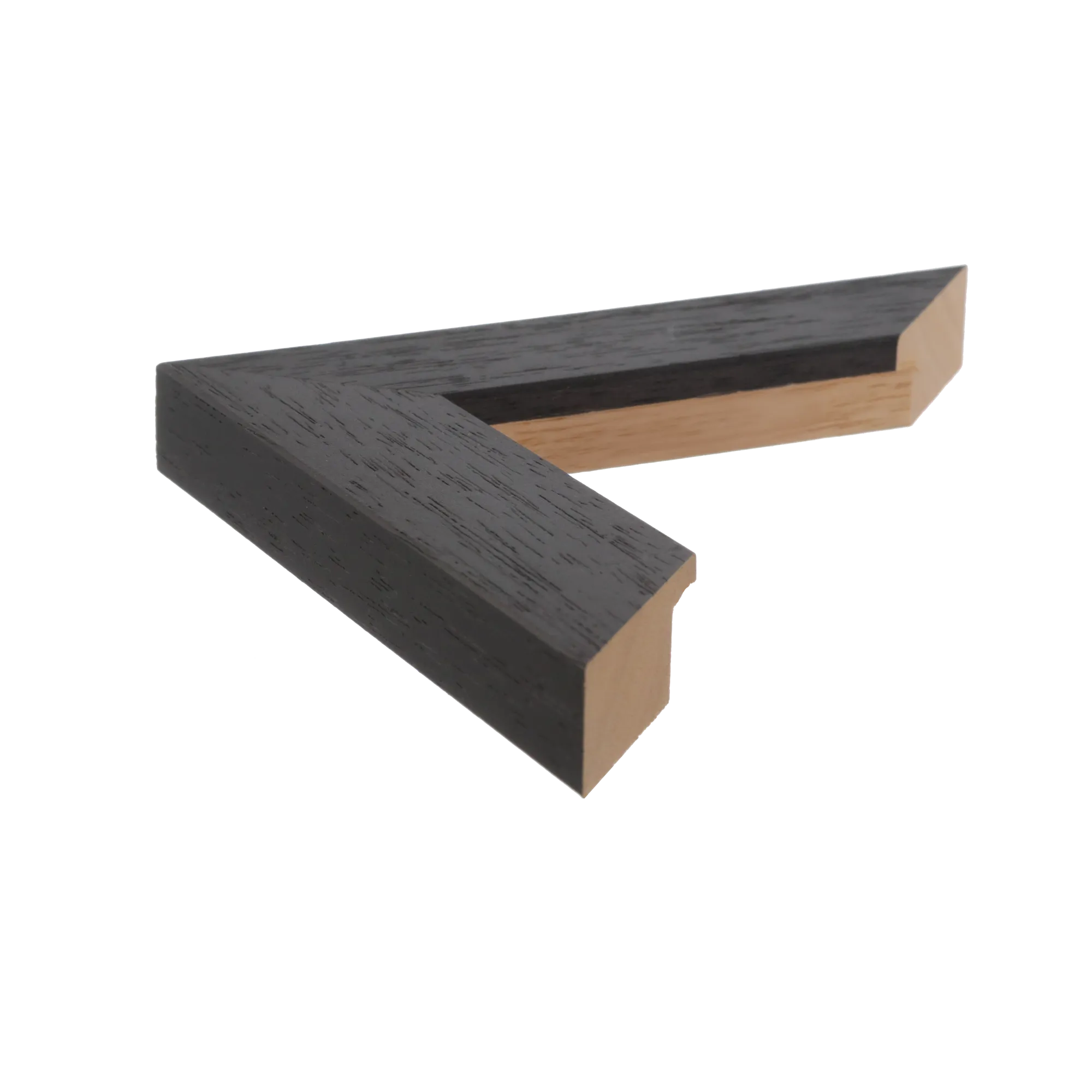 Side view of Metro picture frame in black grain