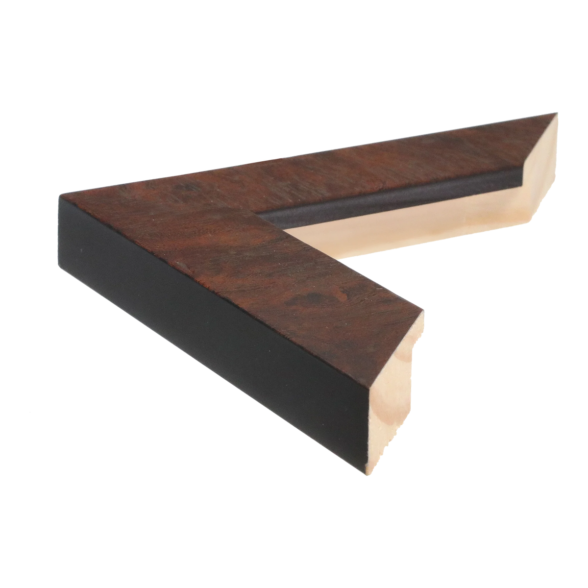 Side view of Metro picture frame in burl