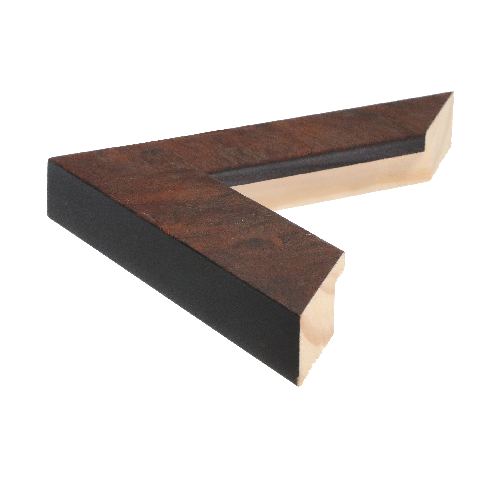 Side view of Metro picture frame in burl