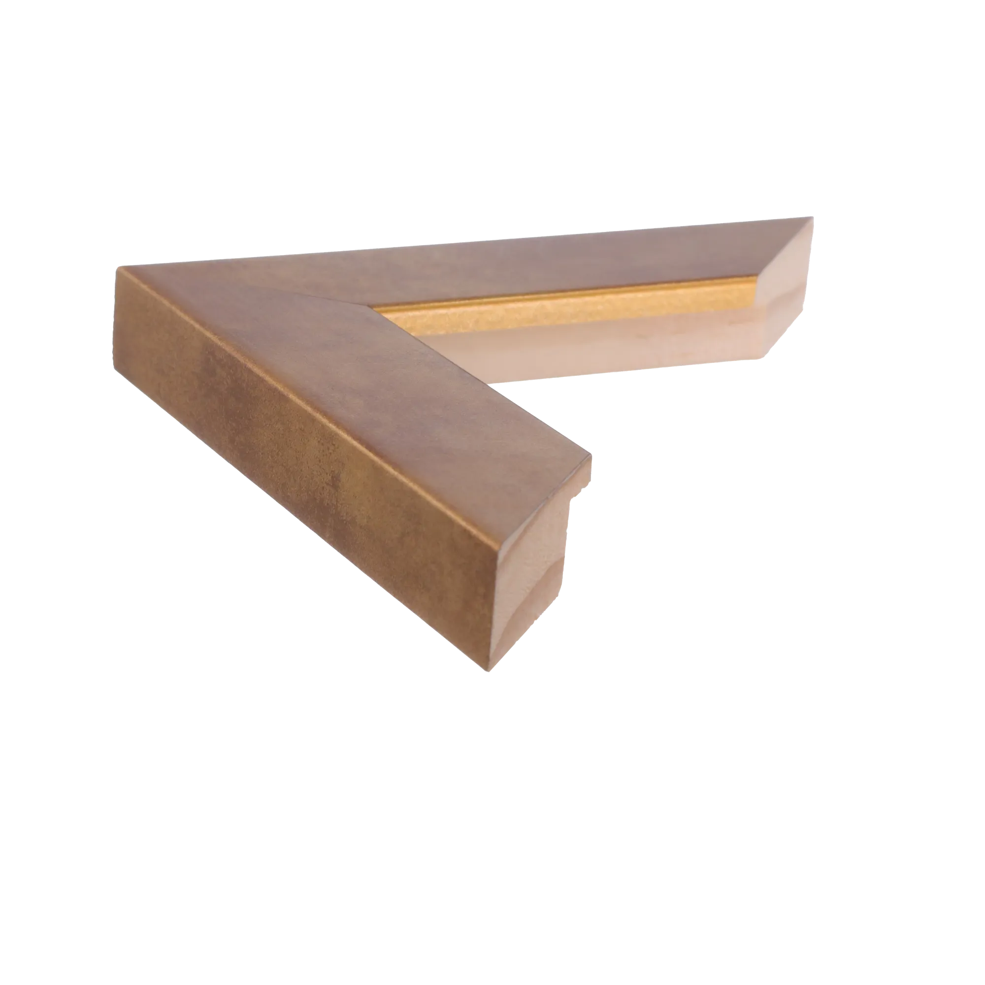 Side view of Metro picture frame in distressed gold