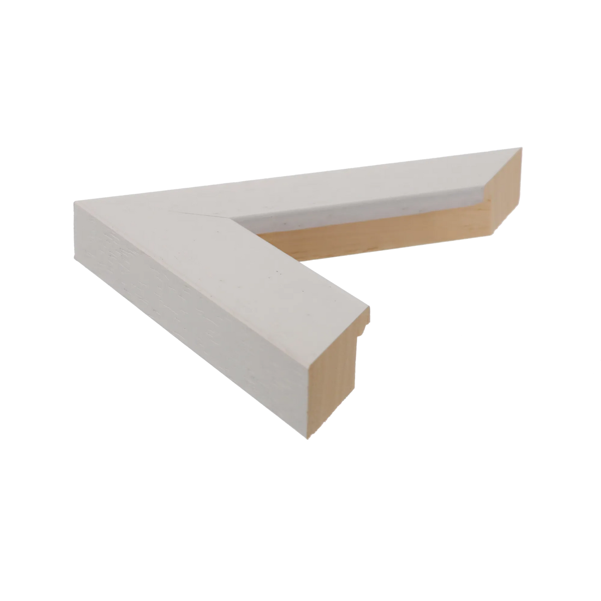 Side view of Metro picture frame in white grain