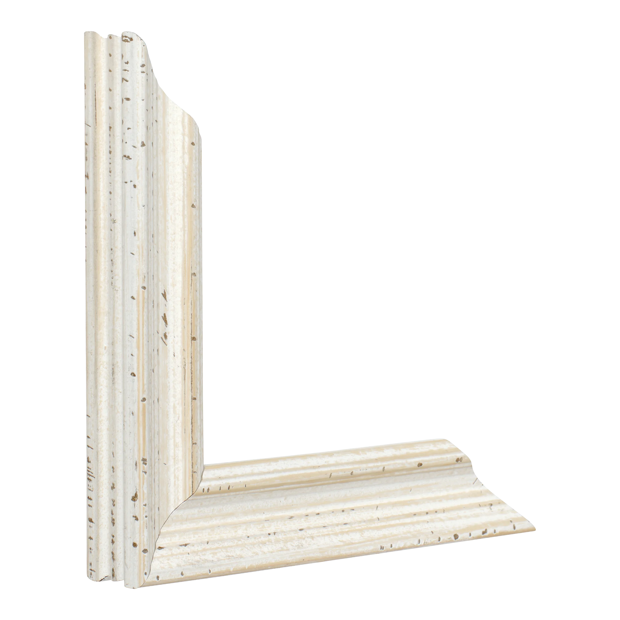 Vertical view of muse i distressed white picture frame