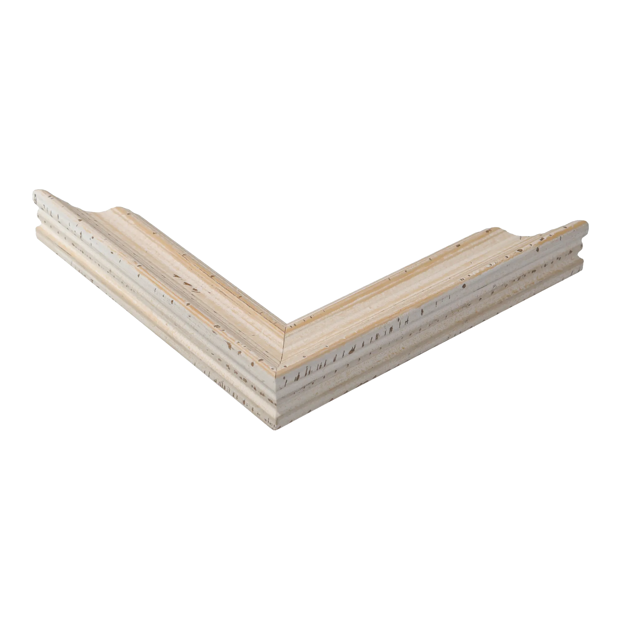 Corner view of Muse I in distressed white picture frame