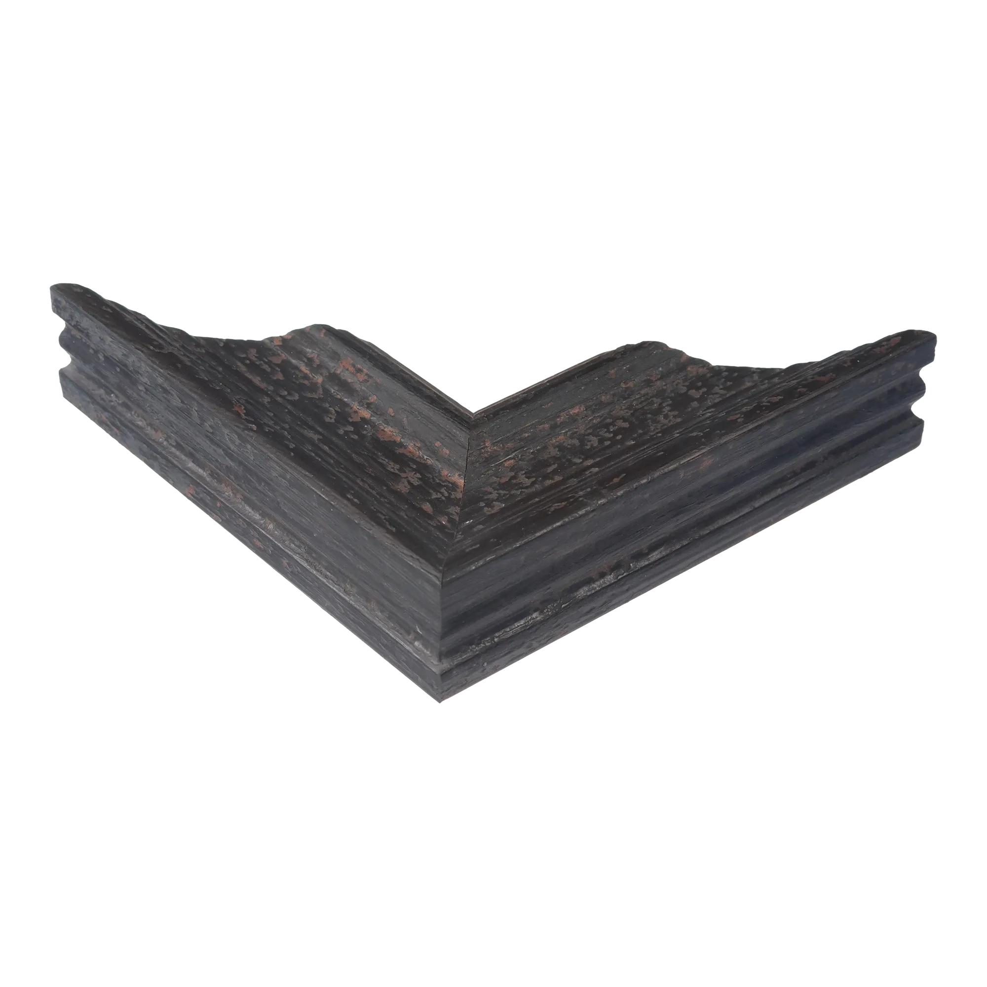 Corner view of Muse II in distressed black picture frame