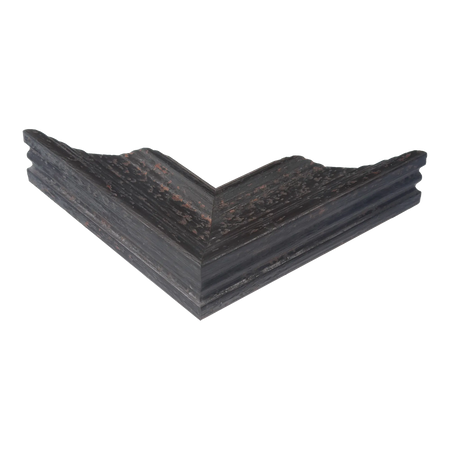 Corner view of Muse II in distressed black picture frame