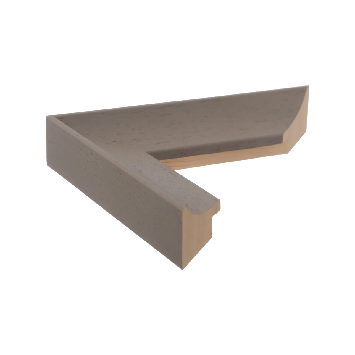 Side view of Scoop picture frame in taupe