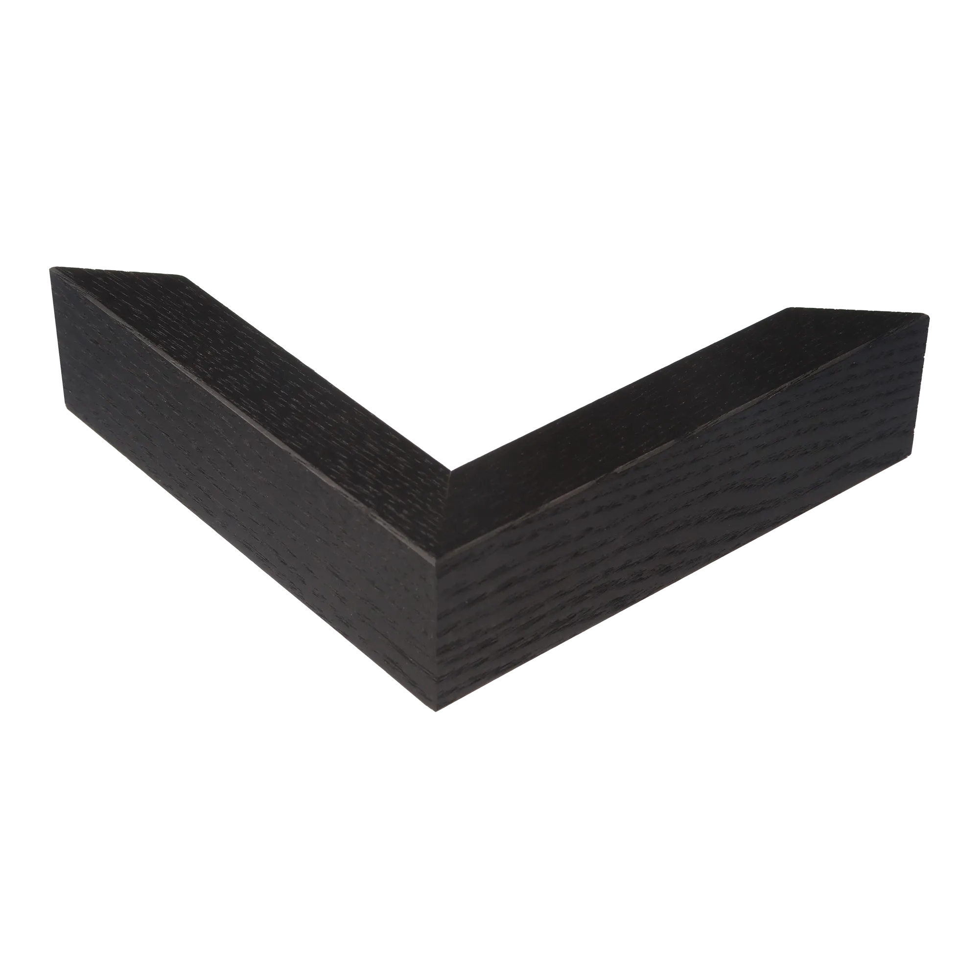 Corner view of Solid Box in black grain picture frame