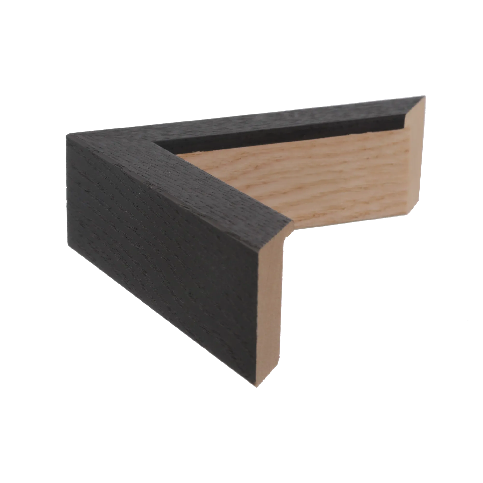 Side view of Solid Box picture frame in black grain