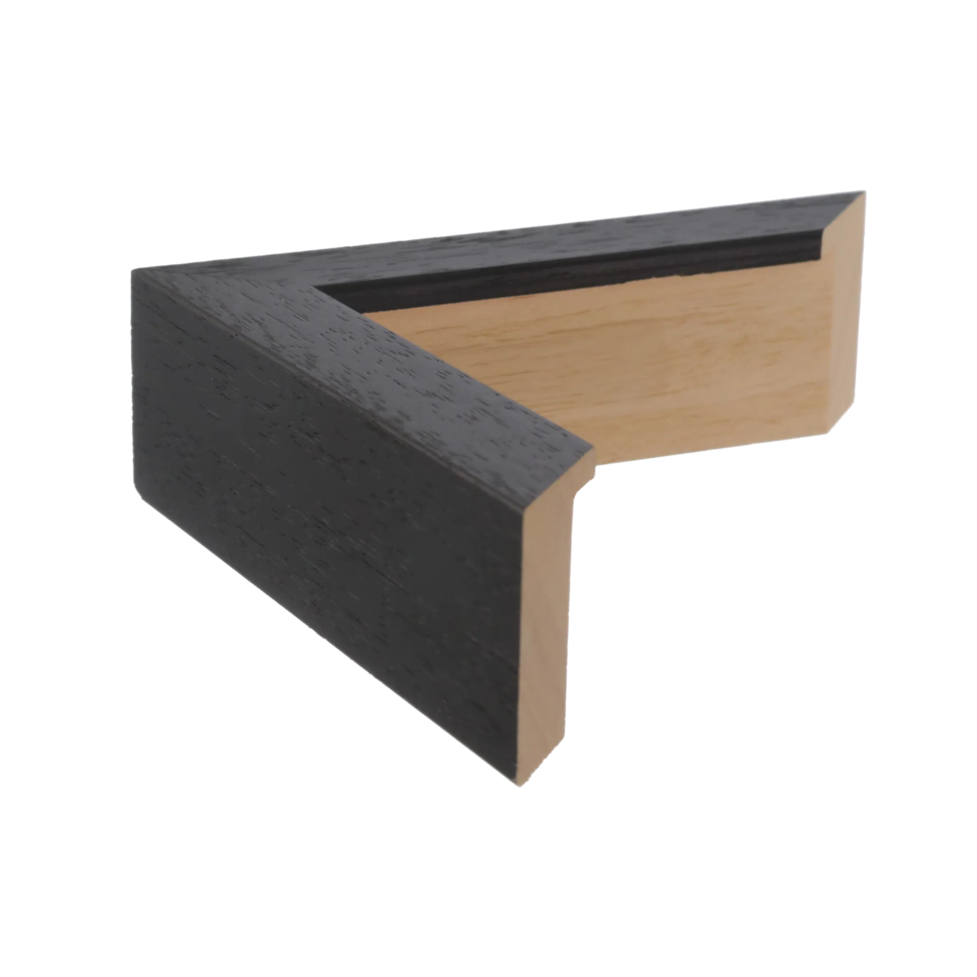 Side view of Spacer I picture frame in black grain