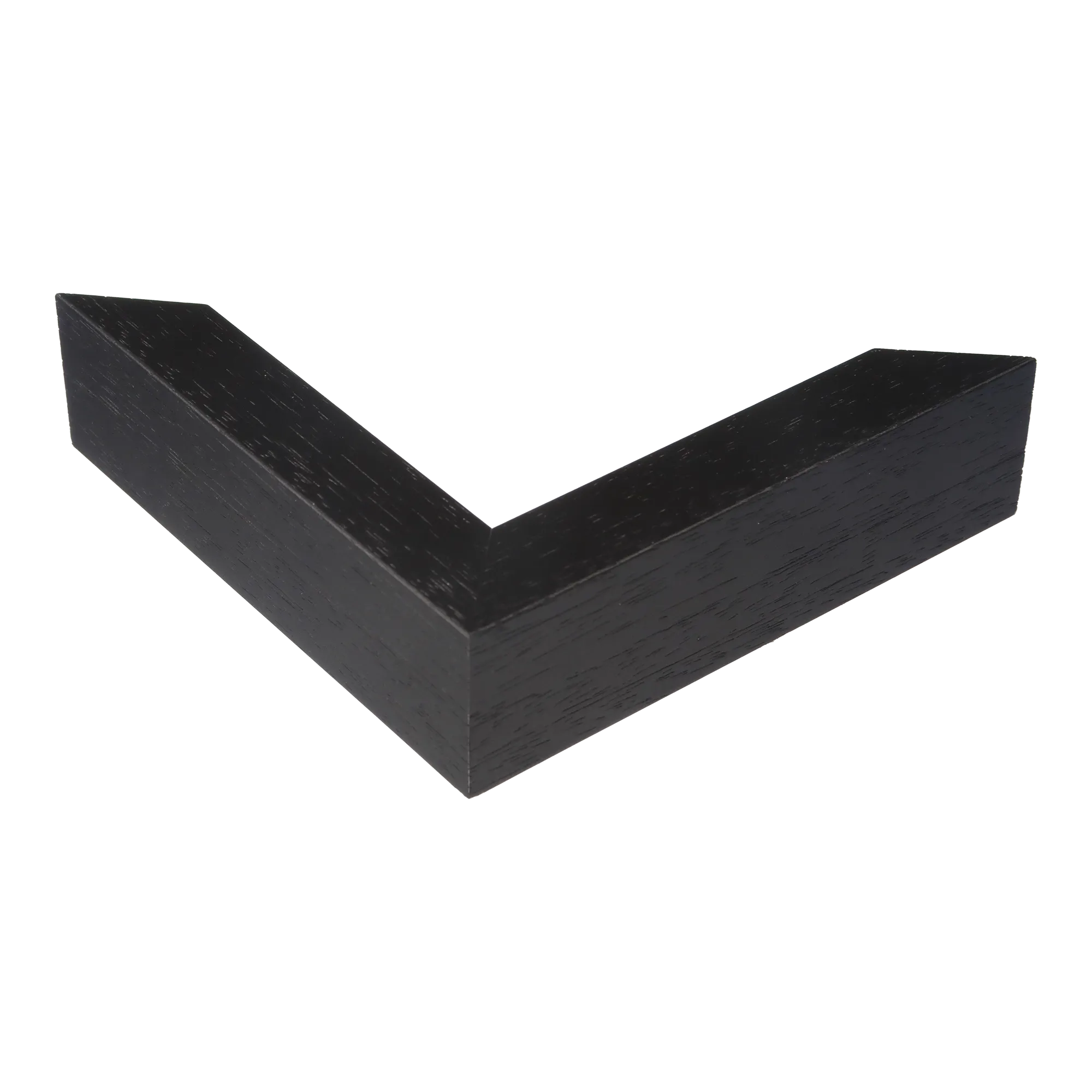 Corner view of Spacer I in black grain picture frame