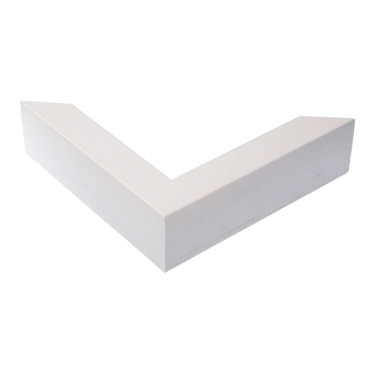 Corner view of Spacer I in white grain picture frame