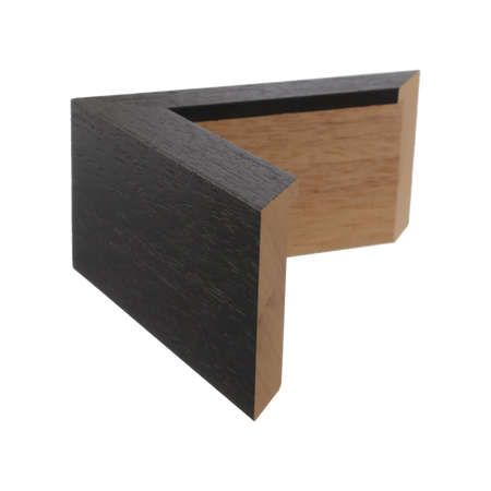 Side view of Spacer II picture frame in black grain