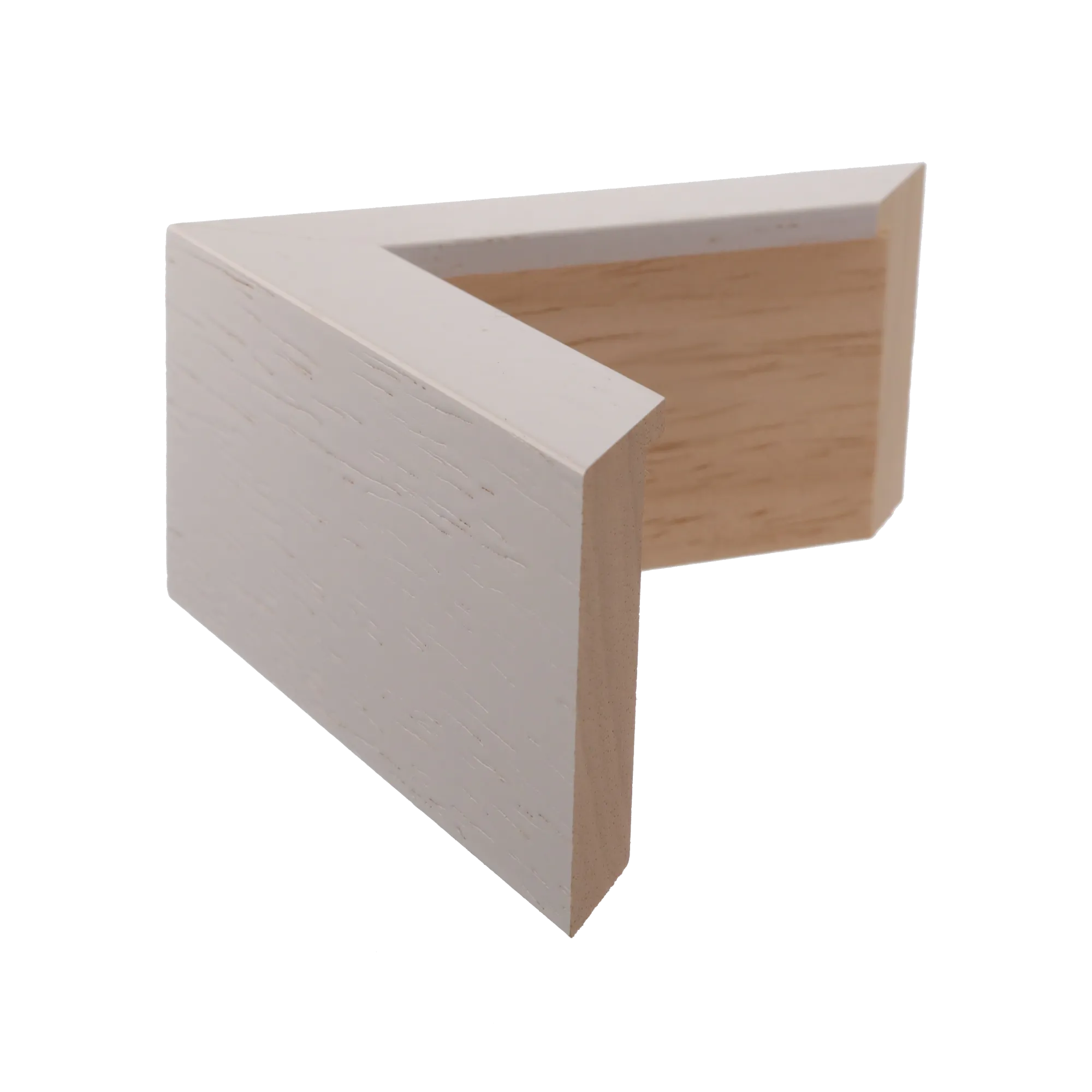 Side view of Spacer II picture frame in white grain