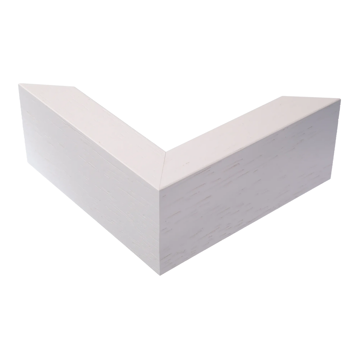 Corner view of Spacer II in white grain picture frame