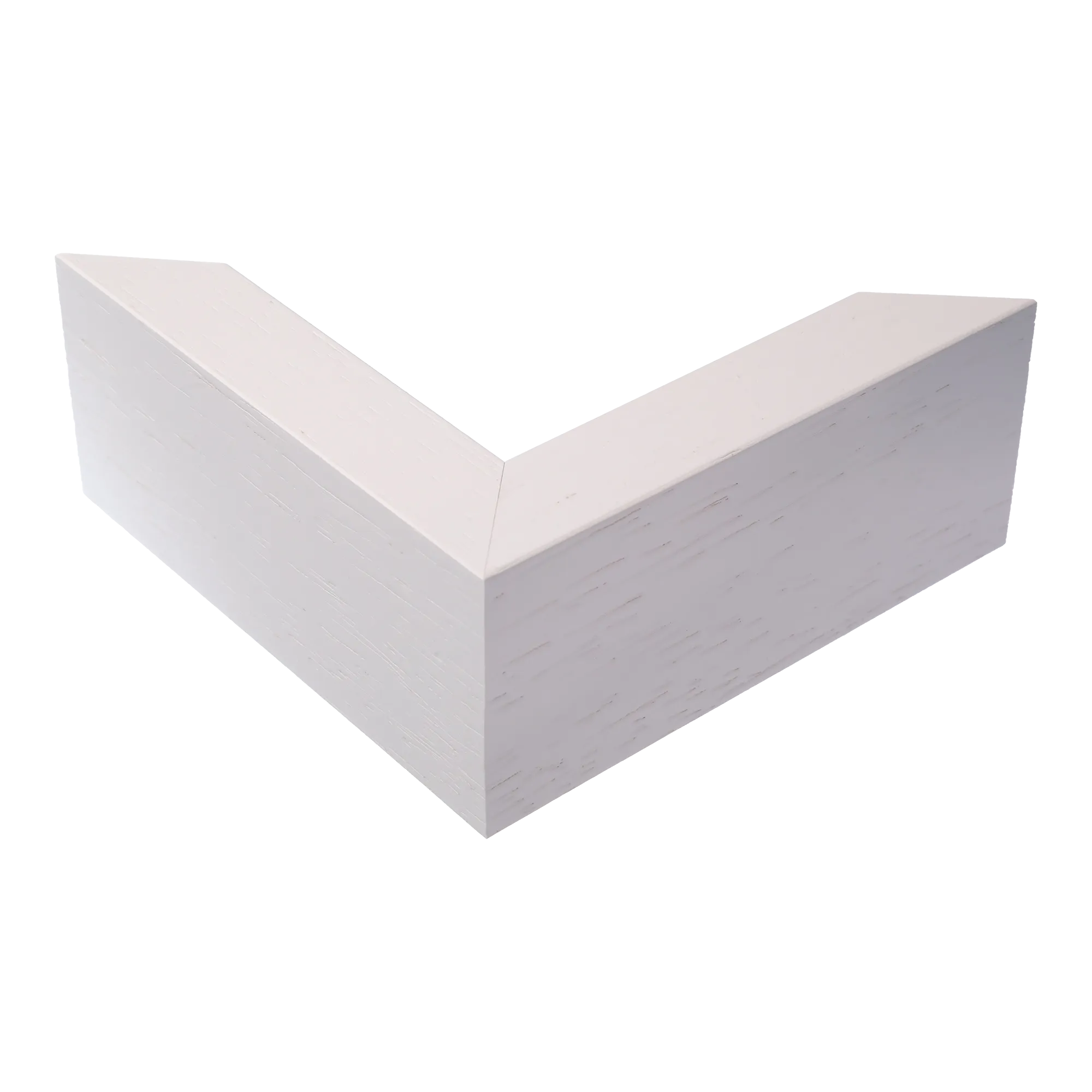 Corner view of Spacer II in white grain picture frame