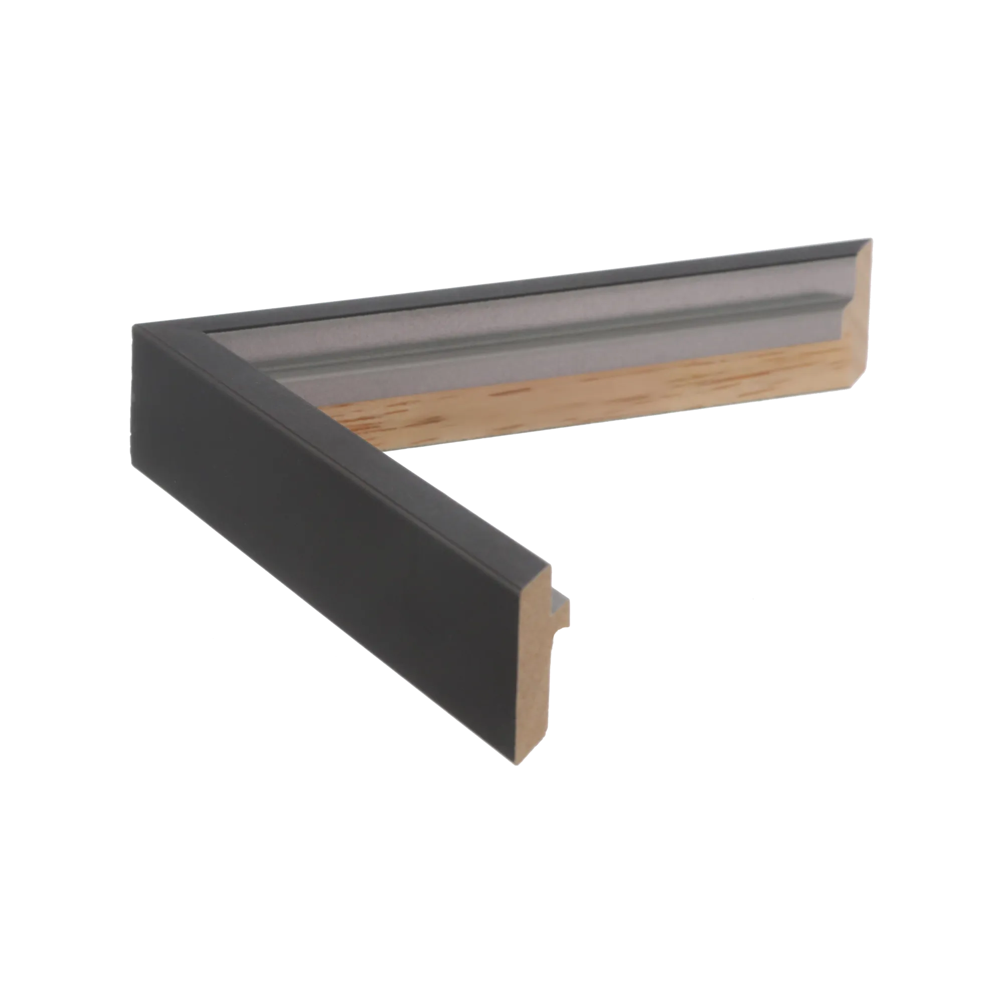 Side view of Step picture frame in black & silver