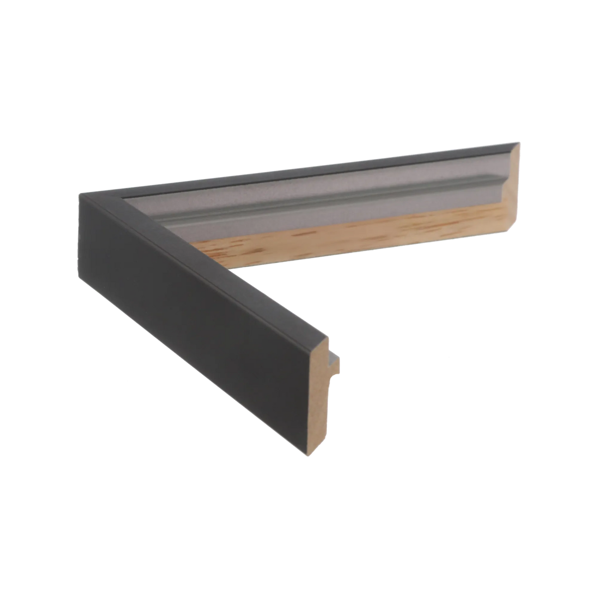 Side view of Step picture frame in black & silver