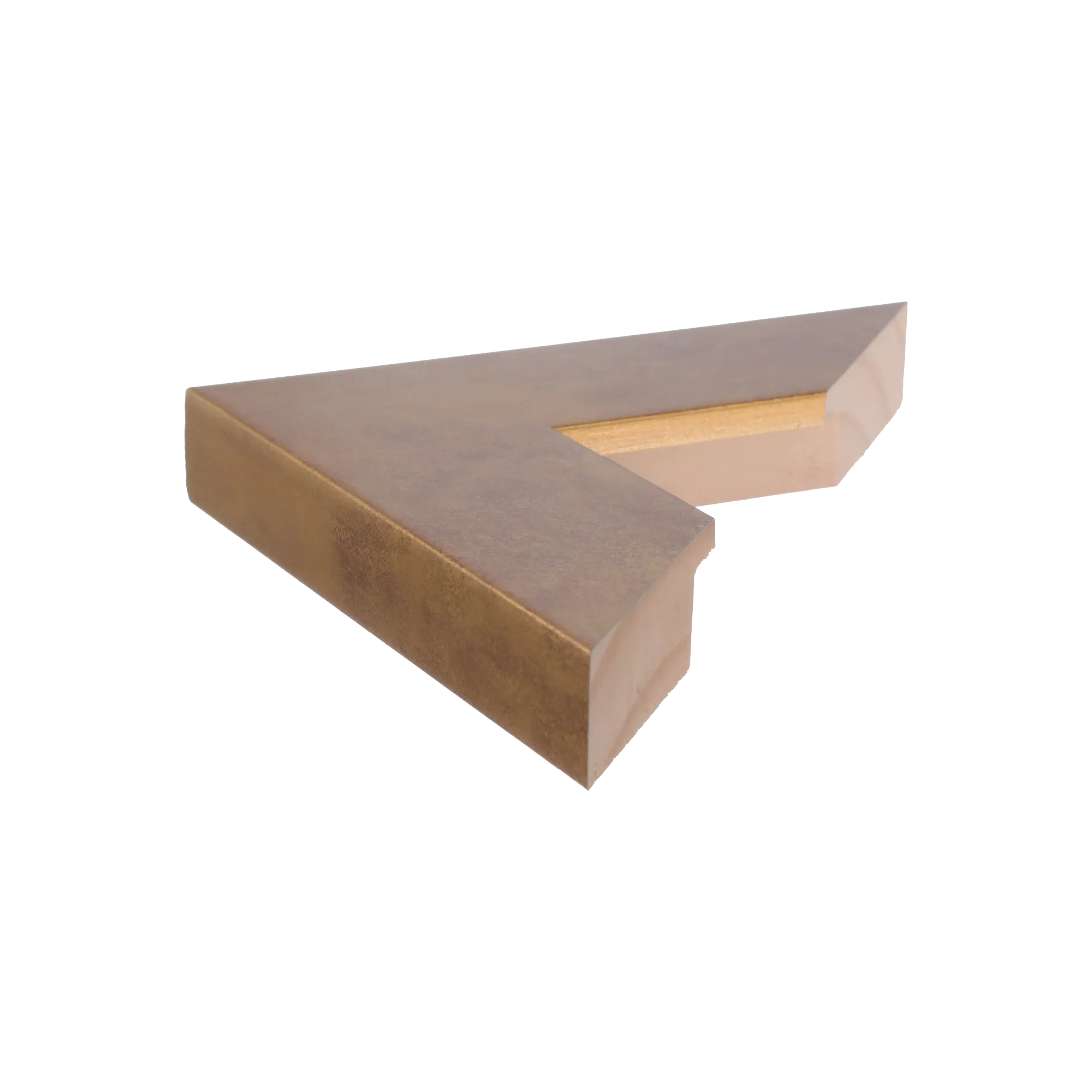 Side view of Strata picture frame in distressed gold