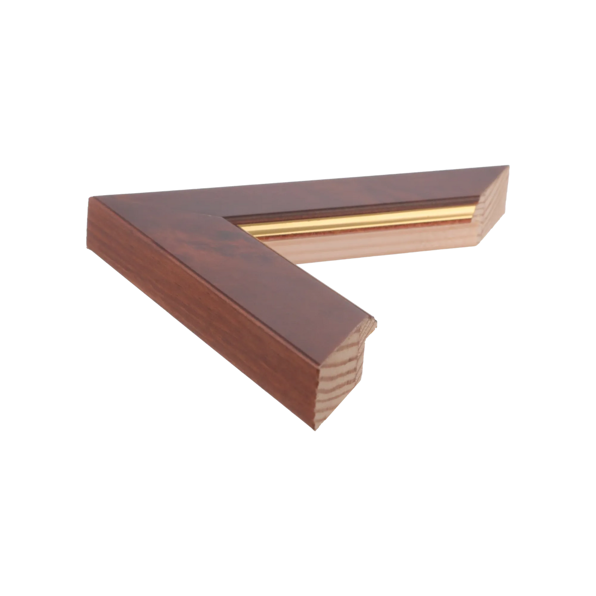 Side view of Waldorf picture frame in gold & walnut