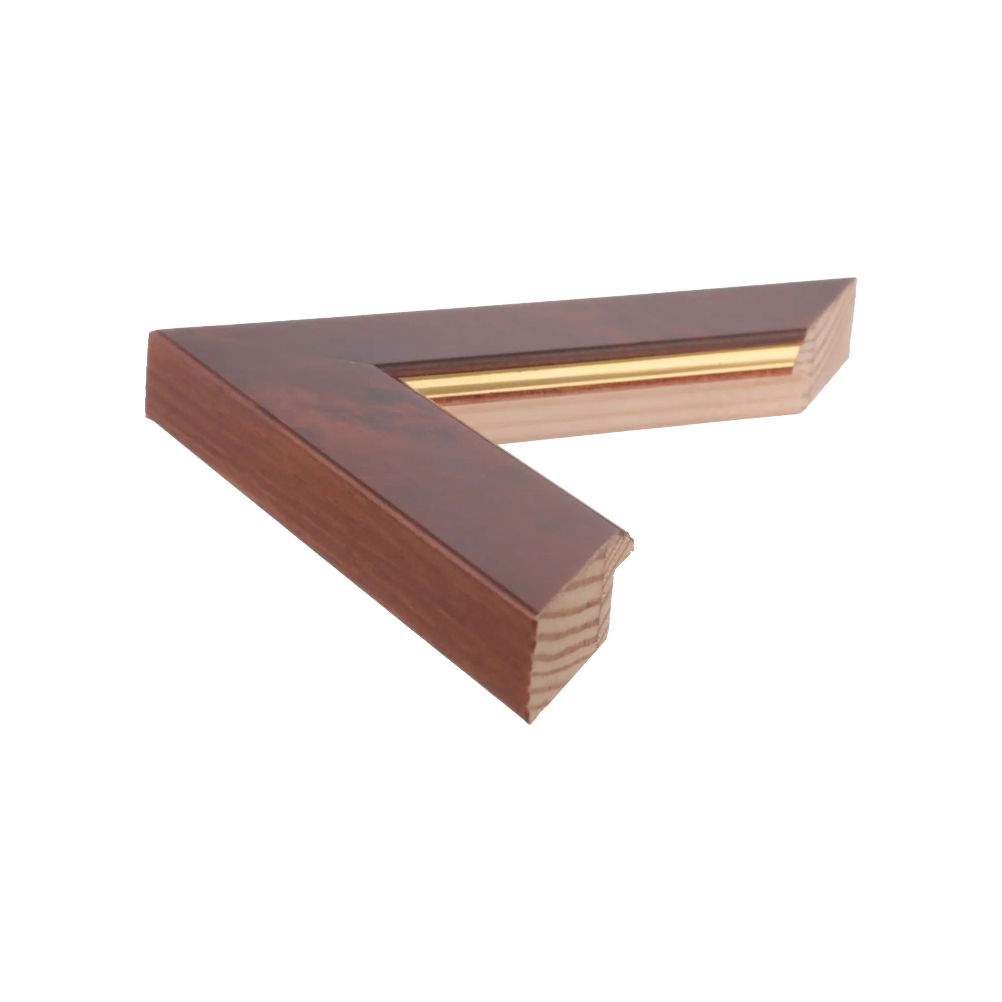 Side view of Waldorf picture frame in gold & walnut